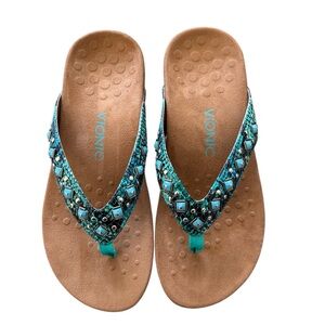 Vionic Rest Floriana 340 Mint Turquoise Beaded Orthopedic Sandals Shoes Size 9